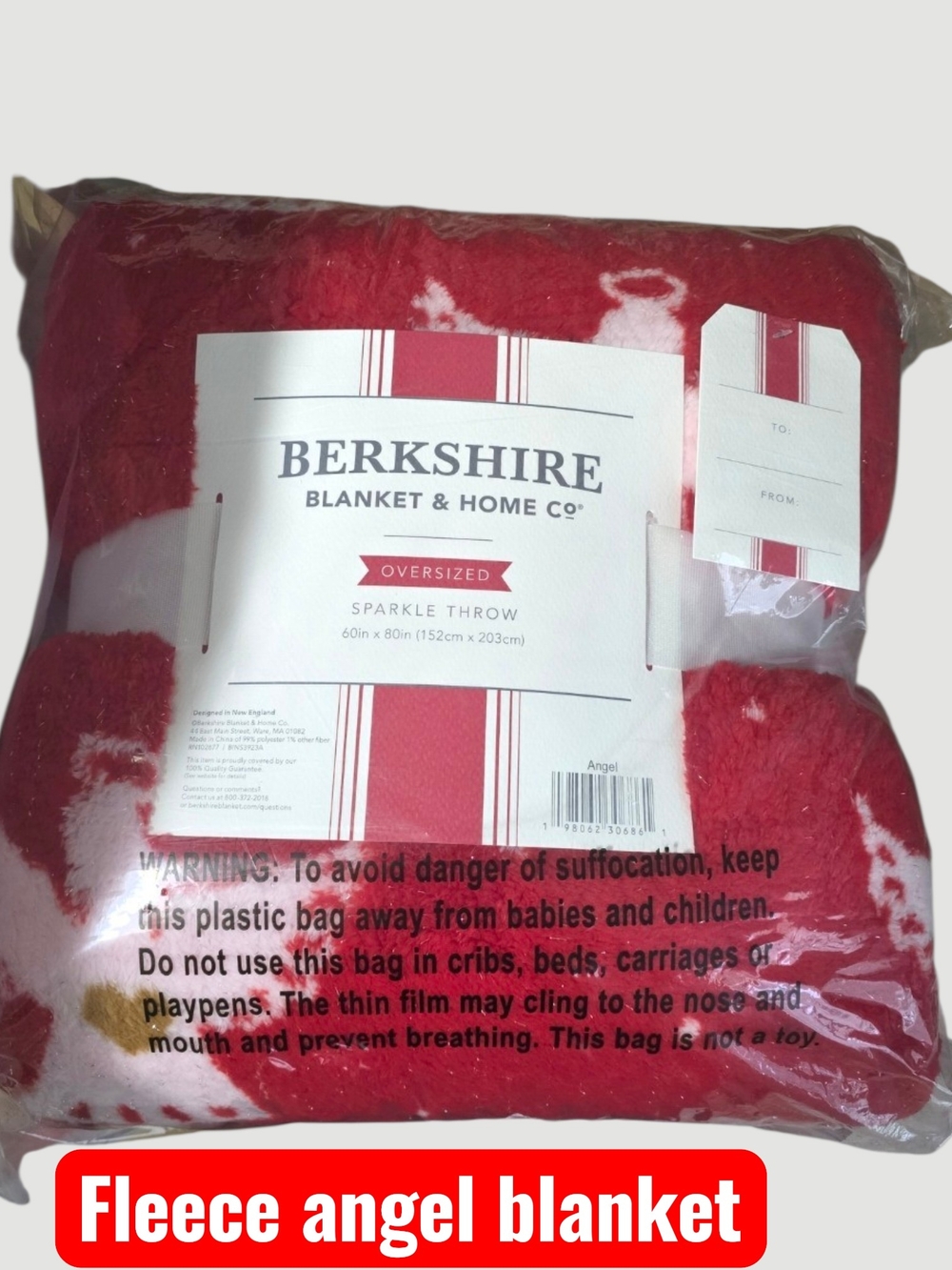 Berkshire Blanket Oversized Sparkle Angel Fleece Throw Red White Brown 60x80